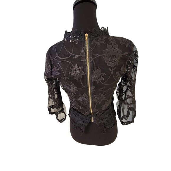 Runway Paris Black Shear Mesh See Through Ruffle Top Size Small - Picture 2 of 8